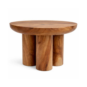 Contemporary Minimalist Solid Suar <b>Wood</b> <b>Round</b> <b>Coffee</b> <b>Table</b> Sculptural Three Pillar Base Center <b>Table</b> Rustic Furniture - Product Image 2