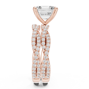 Anillo de lujo de oro rosa de 14 quilates con diamante de laboratorio de corte Asscher engastado en punta, banda doble retorcida con pavé, joyería de boda para mujer - Product Image 3