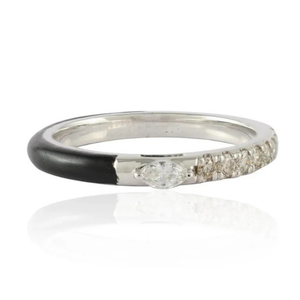 14K White Gold Diamond Black Enamel Ice Out Statement Ring - Product Image 2