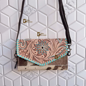 Funda de teléfono de cuero tallado a mano, elegante piel de vaca, diseño único, carteras de cuero de Color turquesa para mujer - Product Image 1