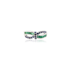 Best Selling Antique Style Bow Knot Genuine Round Cut Blue Sapphire & Princess Cut Emerald <b>Statement</b> 925 Sterling <b>Silver</b> <b>Ring</b> - Product Image 1