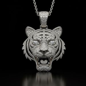 Colgante de plata 925 con moissanita de corte redondo y diseño de cara de tigre para hombre, joyería de moda hip hop, colgante con incrustaciones de circonitas, colgante para amantes de los animales, ideal para regalo. - Product Image 6