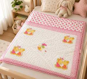Cotton Woven Plain Baby Quilt with Pink Floral and Cartoon Duck Pattern Breathable Medium Weight <b>Blanket</b> for Boys & Girls Infant - Product Image 3