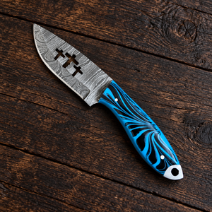 Cuchillo Vaquero Azul y Negro Personalizado con Hoja de Acero Estampada y Funda de Cuero Marrón, Cuchillo de Hoja Fija al por Mayor - Product Image 2