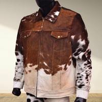 Veste en cuir de cow-boy avec franges pour homme, en cuir de vache véritable, poches avant, fermeture éclair authentique, matelassage intérieur