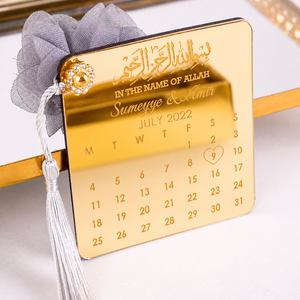 Calendrier de mariage musulman personnalisé en acrylique doré effet miroir avec calligraphie arabe, plaque calendrier miroir dorée arabe - Product Image 3