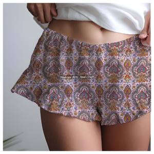 Nouveaux shorts d'été pour femmes style bohème en coton à volants, 100 % coton, imprimé artisanal, taille haute, fermeture élastique, décontractés - Product Image 5