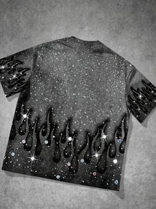 เสื้อยืดผู้ชายไซส์ใหญ่ ลายกราฟิกประดับเพชร แขนสั้น คอกลม ทรงโอเวอร์ไซส์ สไตล์สตรีทแวร์ รับสกรีนโลโก้ - Product Image 3
