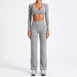 Women's 3 Piece Yoga Set Crew Neck Backless Drawstring Closure Custom Front High Stretch Quick Dry Sweat Wicking Slim Fit - Product Image 2
