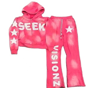 Conjunto de gimnasio para hombre de invierno personalizado, oversize, liso, con pedrería, lavado ácido, estilo streetwear, sudadera con capucha y pantalones de chándal, 100% algodón de alto gramaje, tallas grandes - Product Image 2