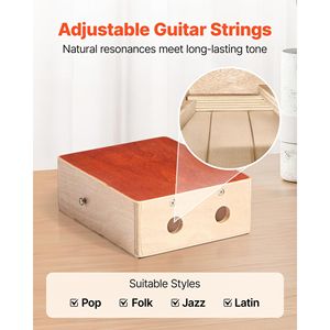 Cajon, instrument de percussion en bois, cordes de guitare, conga acoustique portable, caisse claire en bouleau, peaux de batterie en érable, sac de transport, sangle - Product Image 3