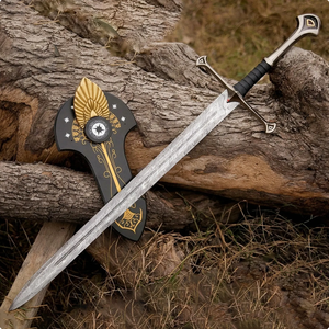Épée viking polie à la main en acier Damas, réplique de style nordique médiéval pour collectionneur, cadeau de Saint-Valentin et de Noël pour lui - Product Image 1