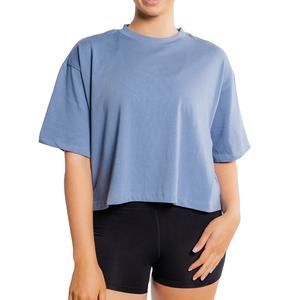 T-shirt court en coton pour femme avec un design ample, vente en gros de t-shirts courts pour l'entraînement et le quotidien - Product Image 1