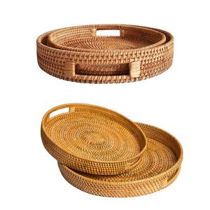 Eco-Friendly Handcrafted Wicker Rattan <b>Basket</b>/<b>Tray</b> with Handles Space-Saving for Coffee Shop Hotel Restaurant Display - Product Image 1