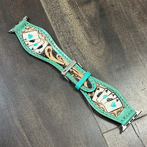 Wholesale Custom Tooled Leather Smart Watch <b>Band</b> Real Genuine Leather Unisex Playing Card Design Replacement <b>Wrist</b> Watch Strap - Product Image 4