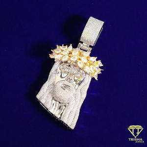 Pendentif Hip Hop personnalisé en forme de tête de Jésus avec design couronne en argent sterling 925 plaqué or 18 carats et moissanite certifiée GIA - Product Image 2
