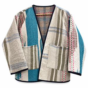 Vestes brodées en patchwork Kantha recyclé faites à la main, style bohème vintage, en sari matelassé, manteaux bomber, vente en gros - Product Image 1