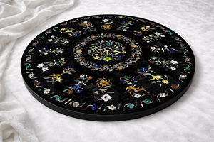 Luxury <b>Black</b> Marble Inlay <b>Table</b> <b>Round</b> Pietra Dura <b>Coffee</b> <b>Table</b> Handmade Stone Wholesale Custom Furniture - Product Image 3