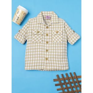 Chemise en coton décontractée pour garçons à carreaux beiges et blancs - Product Image 4