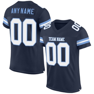 Vente en gros directe, livraison directe, maillot de football authentique personnalisé en maille bleu marine et bleu clair - Product Image 1
