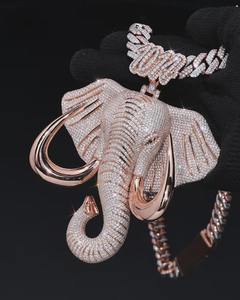 Pendentif Tête d'Éléphant Plaqué Or Effet Givré, Bijou Animalier Bling Hip Hop pour Hommes, Style Rapper, Bijou Tendance - Product Image 2