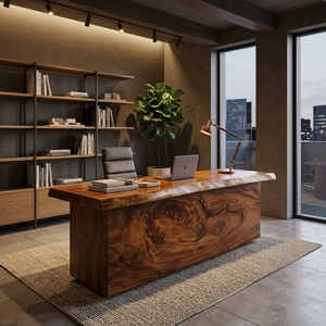 Escritorio Ejecutivo de Madera Sólida con Borde Natural, Mostrador de Recepción Moderno, Mueble de Oficina para Sala de Juntas - Product Image 5