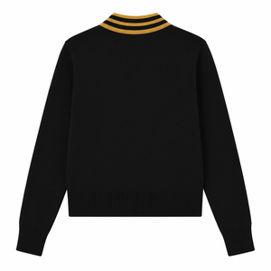 NCBW Sorority Women's <b>Varsity</b> Knit <b>Cardigan</b> V-Neck Button Front Long Sleeve Striped Rib Trim Embroidered Preppy Style Sweater - Product Image 4