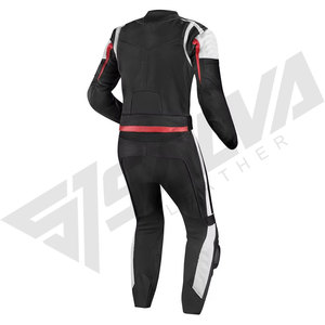 Men Full Sleeve Leather Motorcycle Racing Suit Black Red White <b>Blocked</b> Breathable Windproof Protective Gear All Seasons - Product Image 5