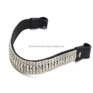 Banda para cejas de Carreras de Caballos ecuestres de cuero genuino 100% personalizada con cristales transparentes brillantes, cadena de diamantes, banda para cejas con brida - Product Image 4