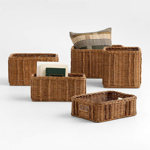 Panier de rangement carré en rotin, parfaitement adapté aux jouets en peluche dans le salon, organisateur minimaliste pour étagère et placard - Product Image 2
