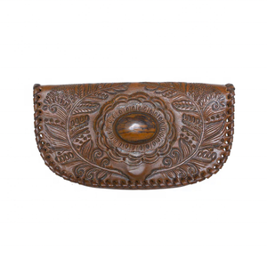 RABADA-Bolso de mano bohemio de cuero de vaca hecho a mano, diseño de pluma de piedras preciosas genuinas - Product Image 1