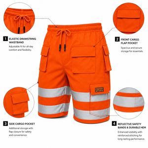 High Vis Reflective Cargo <b>Work</b> <b>Shorts</b> <b>Men</b> Safety Construction Waterproof Outdoor Utility Workwear <b>Shorts</b> - Product Image 5
