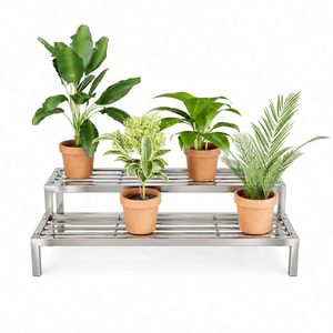 Support à fleurs moderne en acier inoxydable chromé à deux niveaux pour plantes d'intérieur à usage domestique - Product Image 6