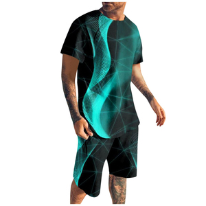 Nouvel ensemble décontracté deux pièces pour homme, respirant, imprimé par sublimation, t-shirt à manches courtes et short, prix de gros - Product Image 2
