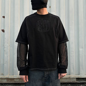 โรงงานเสื้อเชิ้ตผู้ชาย OEM เสื้อยืดคอตตอนเนื้อหนานุ่มทรงหลวม เสื้อยืดแขนยาวตาข่ายสองชั้นพิมพ์โลโก้ตามสั่งสำหรับผู้ชาย - Product Image 3