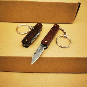 Navaja Plegable Mini de Acero de Damasco Hecha a Mano, Herramienta de Bolsillo EDC, Colgante Utilitario, Madera de Palisandro Natural, Cuchillos Premium OEM para Supervivencia - Product Image 1
