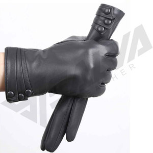 New Customized Winter Leather Touchscreen Casual Outdoor <b>Gloves</b> with <b>Wool</b> Lining-OEM High Quality Pure Leather - Product Image 2