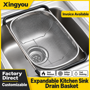 Panier égouttoir extensible en acier inoxydable pour évier, passoire réglable à poser sur l'évier, support de drainage en maille pour légumes, fruits et vaisselle - Product Image 2