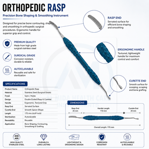 เครื่องมือผ่าตัดแบบใช้มือ Al Mida Orthopedic Bone File Rasp ได้รับการรับรองมาตรฐาน CE ระดับ I พร้อมด้ามจับที่ใช้งานง่าย - Product Image 6