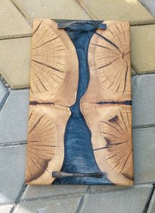 Natural Wooden <b>Tray</b> With Epoxy Resin Design For Coffee Serving And Contemporary Home Decoration Accessories - Product Image 1