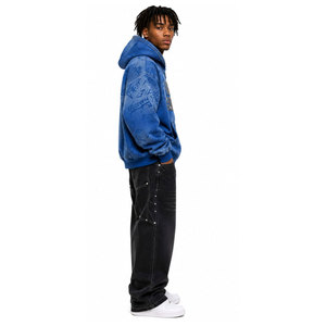 Sweat-shirt à capuche zippé pour homme grande taille, tricoté, style streetwear, imprimé lettres bleues, collection automne - Product Image 5
