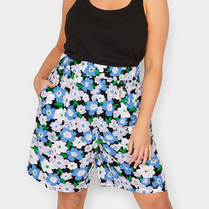 <b>Women</b> Dark Wash Customized Printing Regular Fit Casual Breathable High <b>Waist</b> <b>Elastic</b> <b>Shorts</b> with Pockets Cotton - Product Image 1
