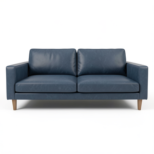 Sofá de Cuero Genuino de Alta Calidad, Estilo Moderno de Mediados de Siglo, Tapicería de Piel de Vaca Azul, Patas de Madera, para Sala de Estar, Muebles de Cafetería - Product Image 3