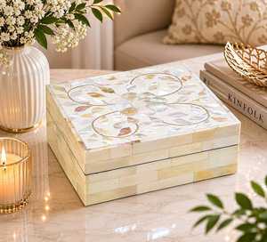 Boîte à bijoux élégante avec incrustation de nacre, organisateur de rangement de luxe fait main pour bijoux, accessoires, trésors et cadeaux - Product Image 4