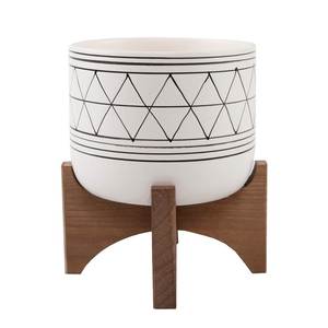 Minimalist Set 2 Metal Flower <b>Pot</b> with Wooden Stand Elliptical Pattern Glazed Finish <b>for</b> Indoor Desktop Use - Product Image 6