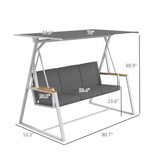 Dondolo da Esterno a 3 Posti con Tettuccio Regolabile e Cuscini Impermeabili Rimovibili per Giardino e Cortile, Tessuto Grigio - Product Image 3