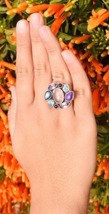 925 Sterling Silver Multi Gemstone <b>Ring</b> Handmade <b>Dainty</b> Statement Jewelry Unique Gift for Women - Product Image 4