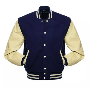Varsity Letterman Men's Wool <b>Leather</b> <b>Jacket</b> with Turn-Down Collar Button Pockets High Street Style Real Black <b>Leather</b> Coating - Product Image 1