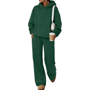Conjunto Deportivo de 2 Piezas para Mujer: Sudadera Corta Oversize de Spandex Grueso y Pantalones Anchos Casuales - Product Image 1