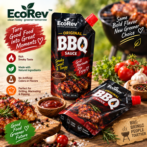 EcoRev Original BBQ Sauce 350ml <b>Reusable</b> PP Plastic Spout <b>Pouch</b> Made with Natural Ingredients No Artificial Colors or Flavors - Product Image 1
